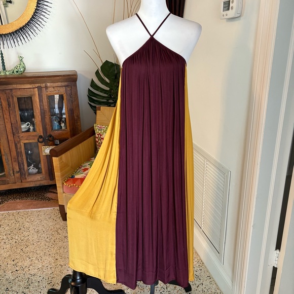 Banana Republic Burgundy and Yellow Midi Dress - Picture 2 of 12
